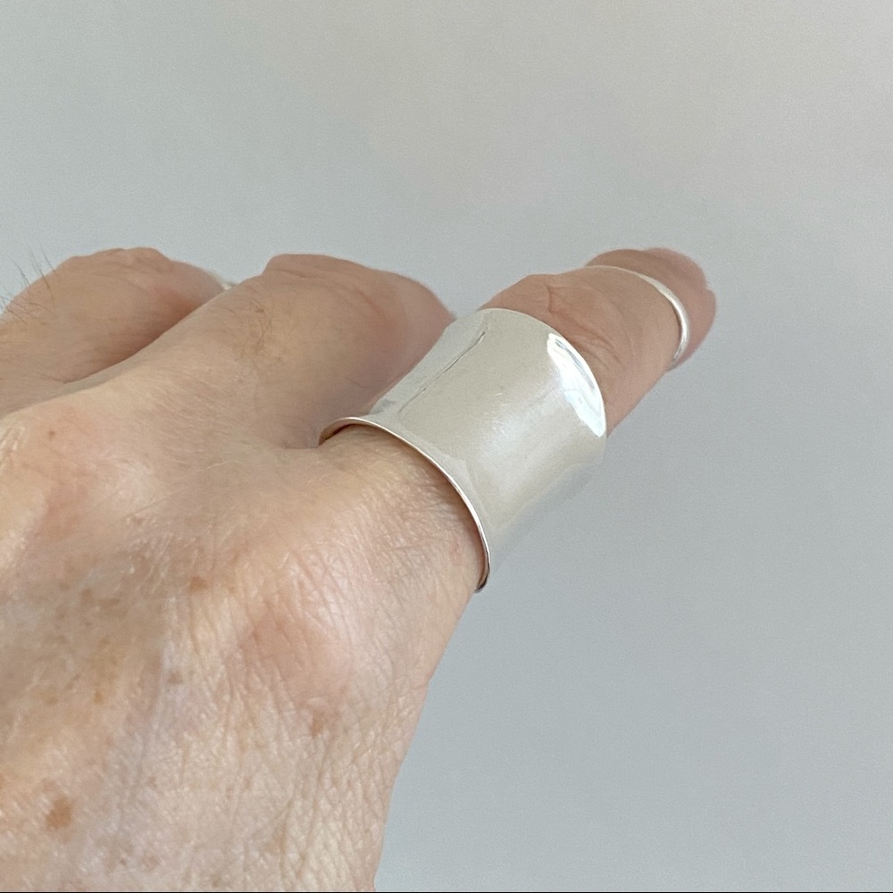 Sterling Silver Statement Cancave Cuff Ring, Boho… - image 8